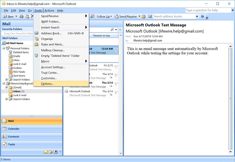 تنظیمات در نرم افزار outlook Microsoft